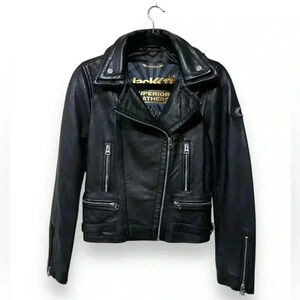 NWOT JACK1T Women's Diamond Sherpa Black Leather Biker Moto Jacket Size Small